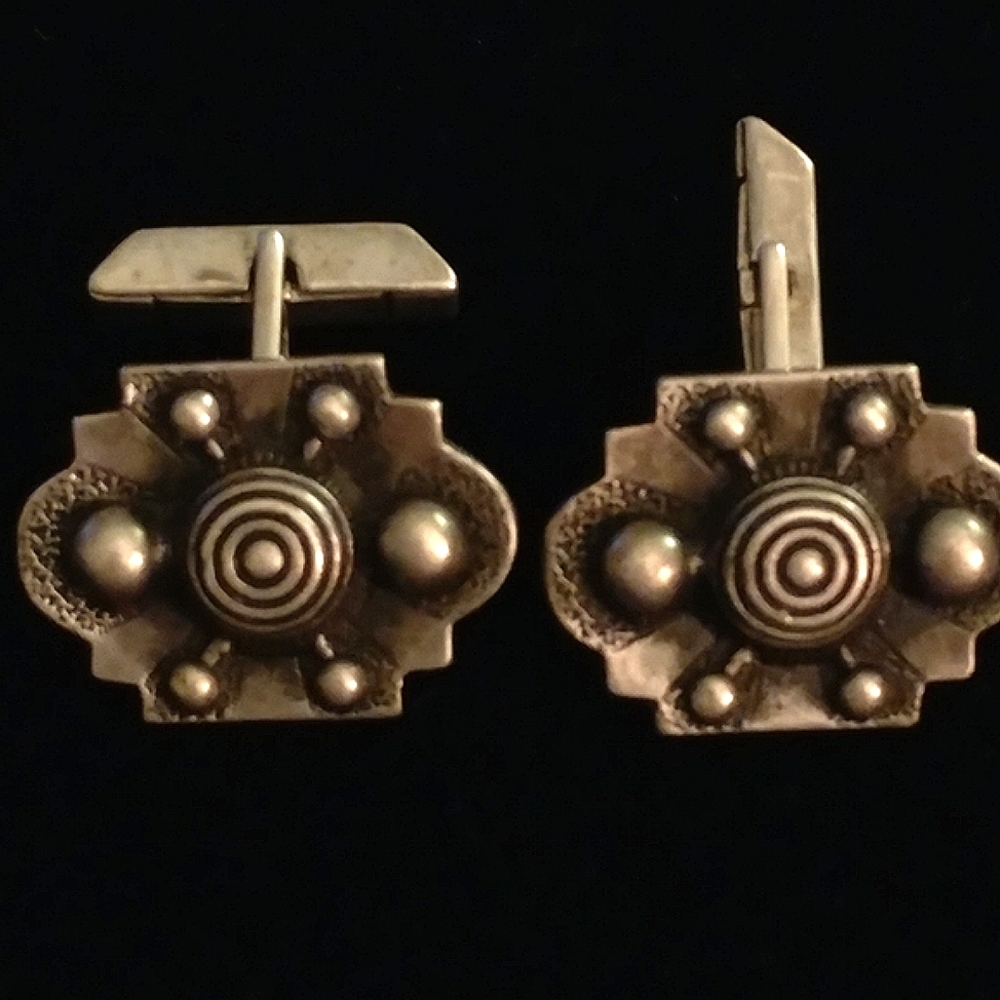 Sterling Mid-century Bullseye Atomic Satallite Cufflinks